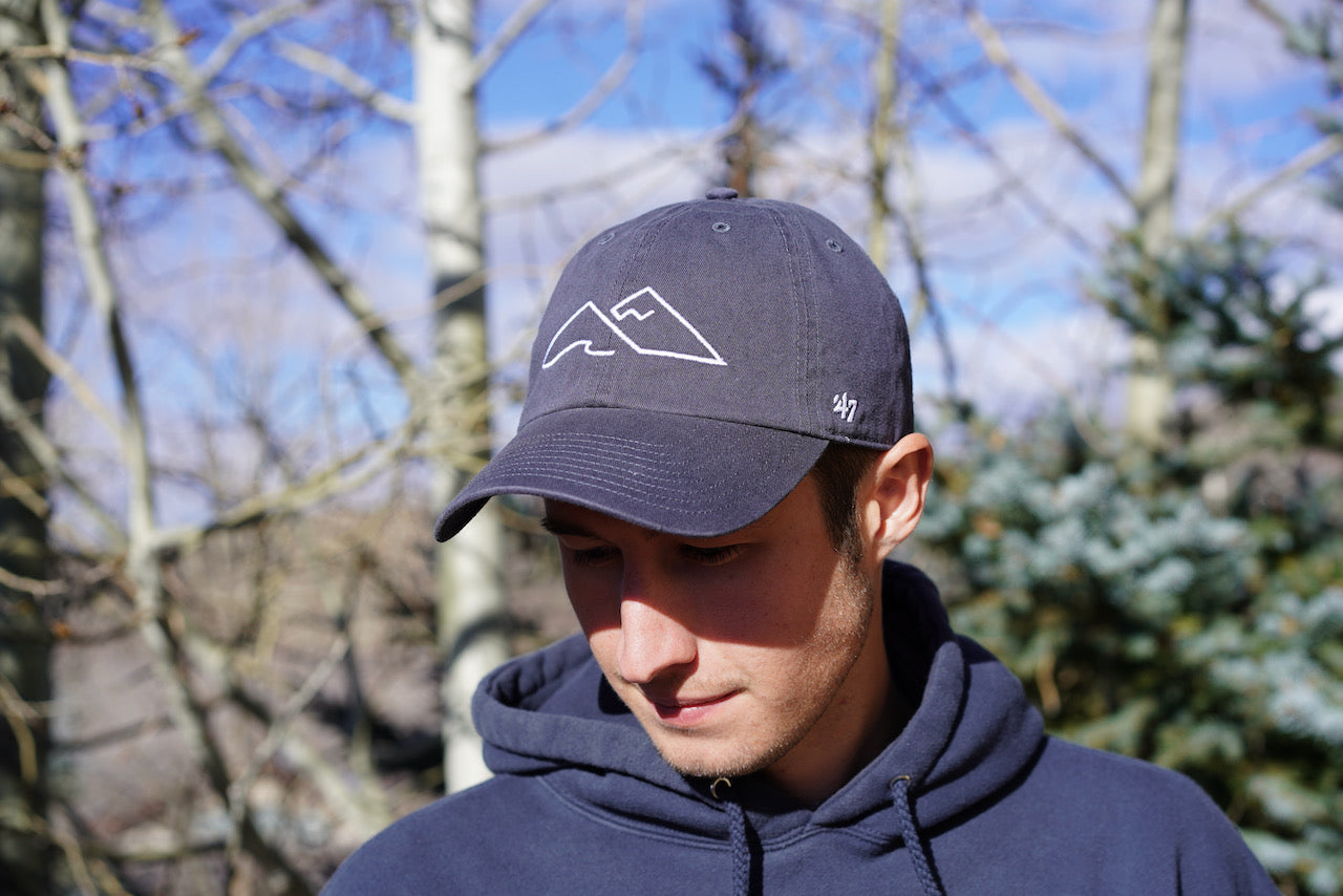 mountain hat. ocean hat. hat with mountains. baseball hat.